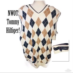 Tommy Hilfiger Men's Argyle Sweater Vest - Cream, Brown, and Blue
